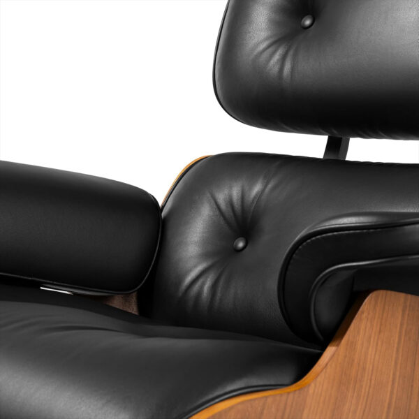 Chaise Lounge Chair with Ottoman Genuine Leather High-Resilience Foam Cushions Mid Century Modern Ergonomic Design for Living Room Study Lounge Office Palisander Black