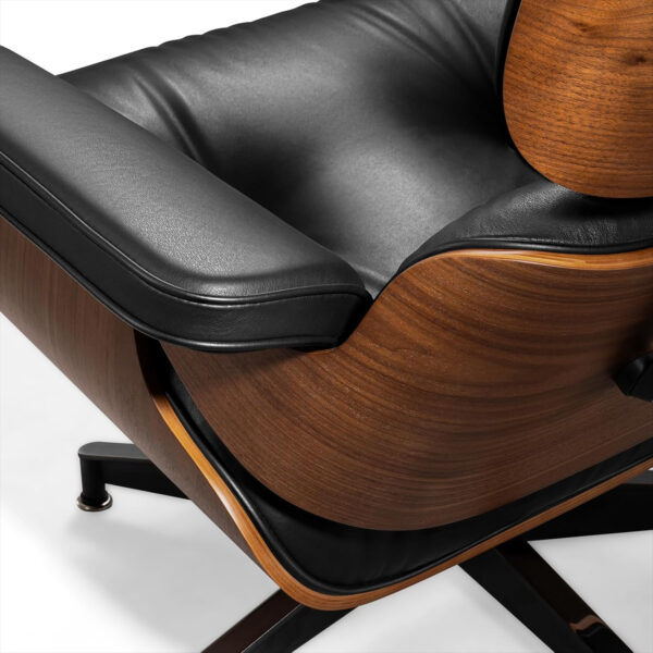 Chaise Lounge Chair with Ottoman Genuine Leather High-Resilience Foam Cushions Mid Century Modern Ergonomic Design for Living Room Study Lounge Office Palisander Black