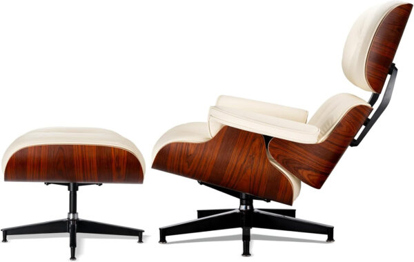 Chaise Lounge Chair with Ottoman Genuine Leather High-Resilience Foam Cushions Mid Century Modern Ergonomic Design for Living Room Study Lounge Office Palisander Black