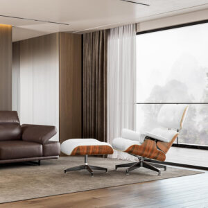 Chaise Lounge Chair with Ottoman Genuine Leather High-Resilience Foam Cushions Mid Century Modern Ergonomic Design for Living Room Study Lounge Office Palisander Black