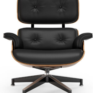 Top Black PU Leather, Mid Century Chaise Lounge Chair and Ottoman, Modern Chair Classic Design, Walnut Wood, Heavy Duty Base Support for Living Room Office