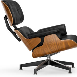 Top Black PU Leather, Mid Century Chaise Lounge Chair and Ottoman, Modern Chair Classic Design, Walnut Wood, Heavy Duty Base Support for Living Room Office