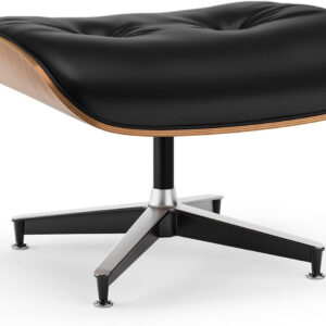 Top Black PU Leather, Mid Century Chaise Lounge Chair and Ottoman, Modern Chair Classic Design, Walnut Wood, Heavy Duty Base Support for Living Room Office