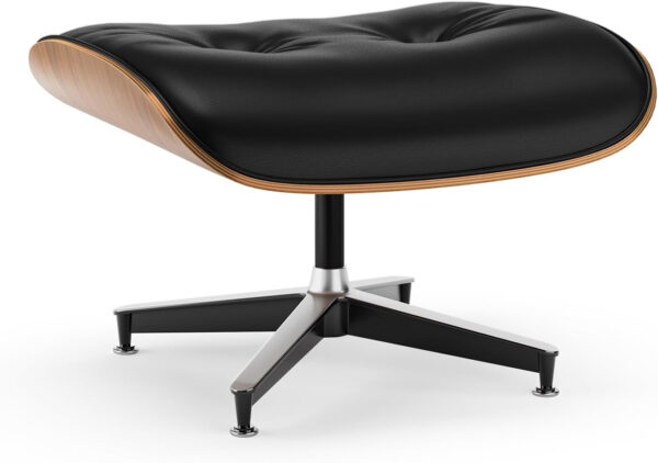 Top Black PU Leather, Mid Century Chaise Lounge Chair and Ottoman, Modern Chair Classic Design, Walnut Wood, Heavy Duty Base Support for Living Room Office