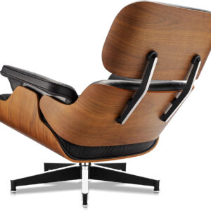 Top Black PU Leather, Mid Century Chaise Lounge Chair and Ottoman, Modern Chair Classic Design, Walnut Wood, Heavy Duty Base Support for Living Room Office