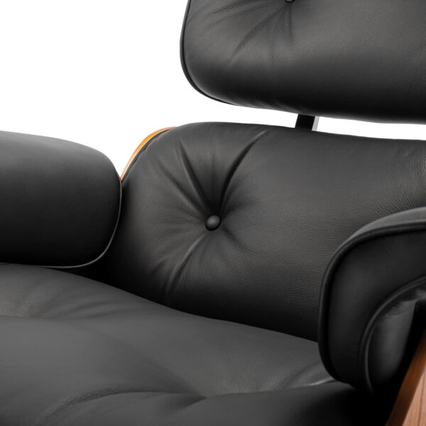 Top Black PU Leather, Mid Century Chaise Lounge Chair and Ottoman, Modern Chair Classic Design, Walnut Wood, Heavy Duty Base Support for Living Room Office