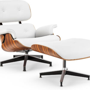 Top Black PU Leather, Mid Century Chaise Lounge Chair and Ottoman, Modern Chair Classic Design, Walnut Wood, Heavy Duty Base Support for Living Room Office