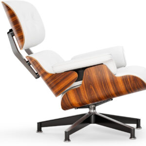 Top Black PU Leather, Mid Century Chaise Lounge Chair and Ottoman, Modern Chair Classic Design, Walnut Wood, Heavy Duty Base Support for Living Room Office