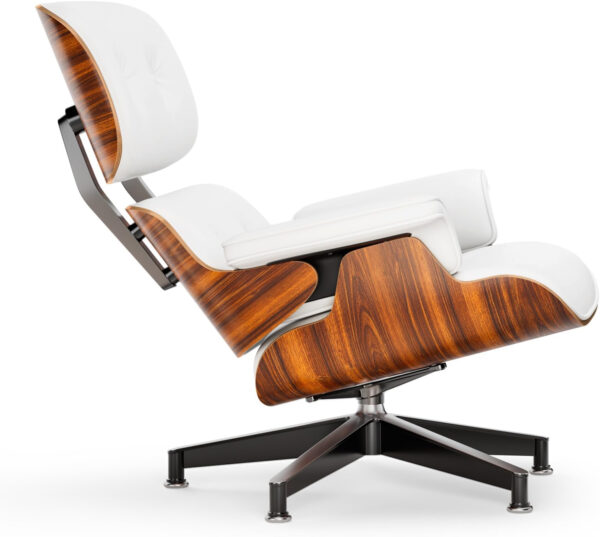 Top Black PU Leather, Mid Century Chaise Lounge Chair and Ottoman, Modern Chair Classic Design, Walnut Wood, Heavy Duty Base Support for Living Room Office