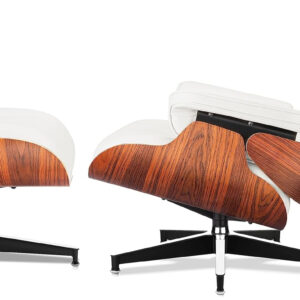 Top Black PU Leather, Mid Century Chaise Lounge Chair and Ottoman, Modern Chair Classic Design, Walnut Wood, Heavy Duty Base Support for Living Room Office