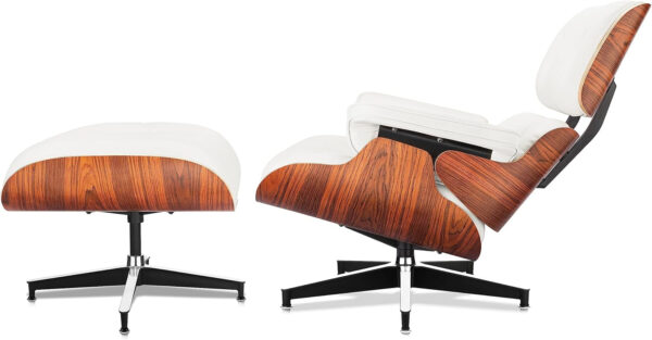 Top Black PU Leather, Mid Century Chaise Lounge Chair and Ottoman, Modern Chair Classic Design, Walnut Wood, Heavy Duty Base Support for Living Room Office