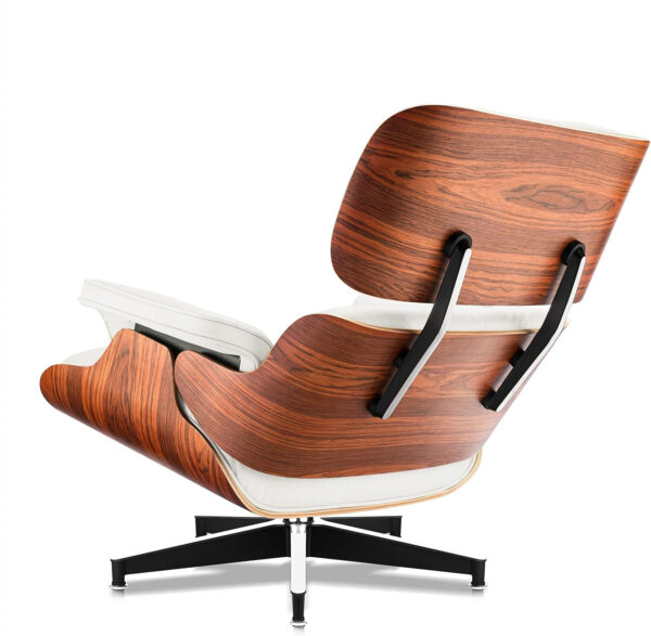 Top Black PU Leather, Mid Century Chaise Lounge Chair and Ottoman, Modern Chair Classic Design, Walnut Wood, Heavy Duty Base Support for Living Room Office