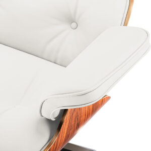 Top Black PU Leather, Mid Century Chaise Lounge Chair and Ottoman, Modern Chair Classic Design, Walnut Wood, Heavy Duty Base Support for Living Room Office