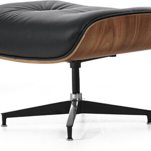 Top Black PU Leather, Mid Century Chaise Lounge Chair and Ottoman, Modern Chair Classic Design, Walnut Wood, Heavy Duty Base Support for Living Room Office