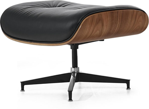 Top Black PU Leather, Mid Century Chaise Lounge Chair and Ottoman, Modern Chair Classic Design, Walnut Wood, Heavy Duty Base Support for Living Room Office