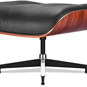 Top Black PU Leather, Mid Century Chaise Lounge Chair and Ottoman, Modern Chair Classic Design, Walnut Wood, Heavy Duty Base Support for Living Room Office