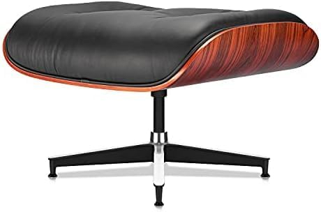 Top Black PU Leather, Mid Century Chaise Lounge Chair and Ottoman, Modern Chair Classic Design, Walnut Wood, Heavy Duty Base Support for Living Room Office