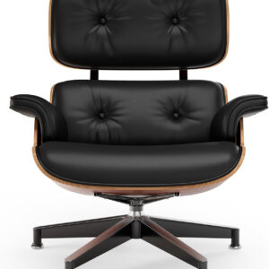 Top Black PU Leather, Mid Century Chaise Lounge Chair and Ottoman, Modern Chair Classic Design, Walnut Wood, Heavy Duty Base Support for Living Room Office