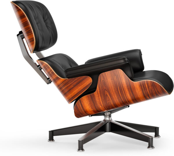 Top Black PU Leather, Mid Century Chaise Lounge Chair and Ottoman, Modern Chair Classic Design, Walnut Wood, Heavy Duty Base Support for Living Room Office