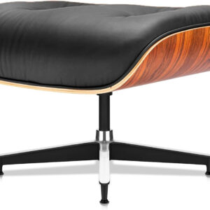 Top Black PU Leather, Mid Century Chaise Lounge Chair and Ottoman, Modern Chair Classic Design, Walnut Wood, Heavy Duty Base Support for Living Room Office