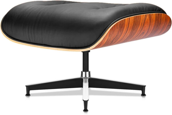 Top Black PU Leather, Mid Century Chaise Lounge Chair and Ottoman, Modern Chair Classic Design, Walnut Wood, Heavy Duty Base Support for Living Room Office