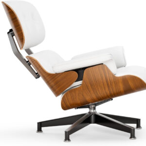 Top Black PU Leather, Mid Century Chaise Lounge Chair and Ottoman, Modern Chair Classic Design, Walnut Wood, Heavy Duty Base Support for Living Room Office