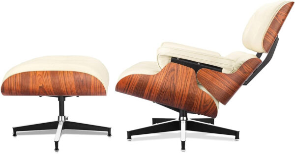 Top Black PU Leather, Mid Century Chaise Lounge Chair and Ottoman, Modern Chair Classic Design, Walnut Wood, Heavy Duty Base Support for Living Room Office