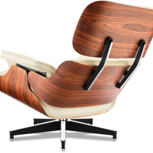 Top Black PU Leather, Mid Century Chaise Lounge Chair and Ottoman, Modern Chair Classic Design, Walnut Wood, Heavy Duty Base Support for Living Room Office