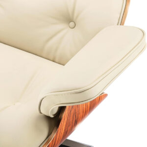 Top Black PU Leather, Mid Century Chaise Lounge Chair and Ottoman, Modern Chair Classic Design, Walnut Wood, Heavy Duty Base Support for Living Room Office