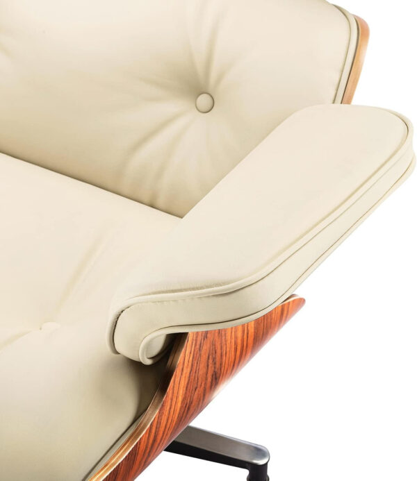 Top Black PU Leather, Mid Century Chaise Lounge Chair and Ottoman, Modern Chair Classic Design, Walnut Wood, Heavy Duty Base Support for Living Room Office