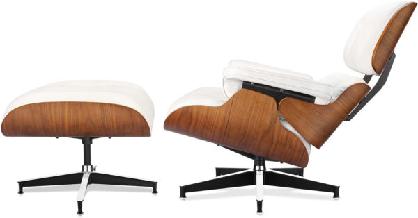 Top Black PU Leather, Mid Century Chaise Lounge Chair and Ottoman, Modern Chair Classic Design, Walnut Wood, Heavy Duty Base Support for Living Room Office