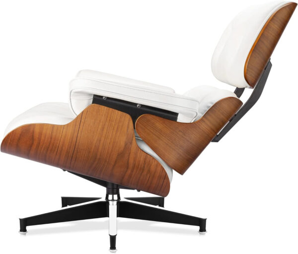 Top Black PU Leather, Mid Century Chaise Lounge Chair and Ottoman, Modern Chair Classic Design, Walnut Wood, Heavy Duty Base Support for Living Room Office