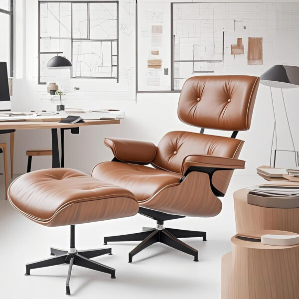 6886f178d33123e291d21205a866869f68c49fa23344781ddce10.jpg Lounge Chair with Ottoman, Mid Century Modern Office Chair, Leather Chaise Lounge Chair Indoor, Heavy Duty Base Support for Living Room Study Lounge Office (Palisander Brown, Tall)