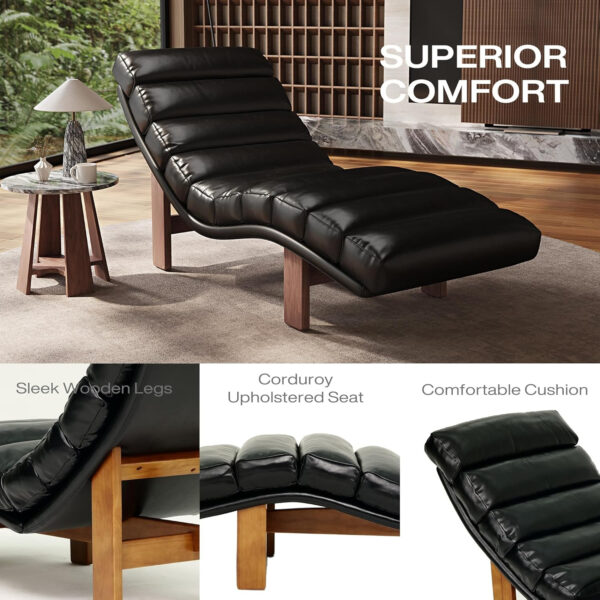 Modern Chaise Lounge Chair with Wooden Legs, Armless, Comfortable Upholstered Seat – Perfect for Living Room, Bedroom, or Office