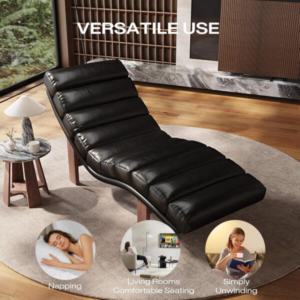 Modern Chaise Lounge Chair with Wooden Legs, Armless, Comfortable Upholstered Seat – Perfect for Living Room, Bedroom, or Office