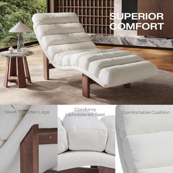 Modern Chaise Lounge Chair with Wooden Legs, Armless, Comfortable Upholstered Seat – Perfect for Living Room, Bedroom, or Office
