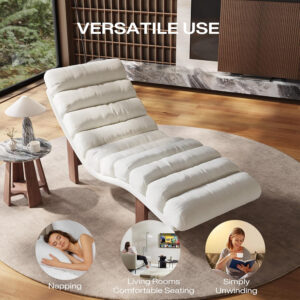 Modern Chaise Lounge Chair with Wooden Legs, Armless, Comfortable Upholstered Seat – Perfect for Living Room, Bedroom, or Office