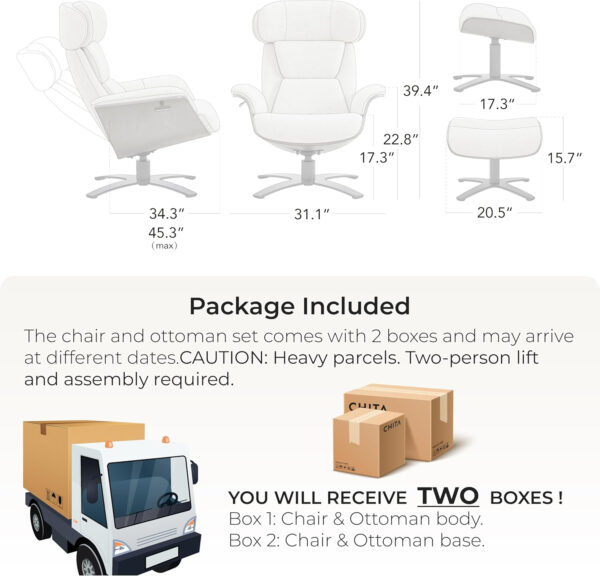 CHITA Genuine Leather Reclining Swivel Chair with Adjustable Headrest and Ottoman for Living Room, Teal