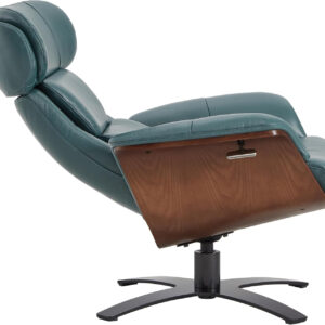 CHITA Genuine Leather Reclining Swivel Chair with Adjustable Headrest and Ottoman for Living Room, Teal