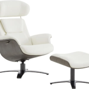 CHITA Genuine Leather Reclining Swivel Chair with Adjustable Headrest and Ottoman for Living Room, Teal