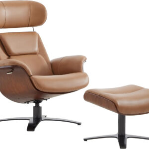 CHITA Genuine Leather Reclining Swivel Chair with Adjustable Headrest and Ottoman for Living Room, Teal