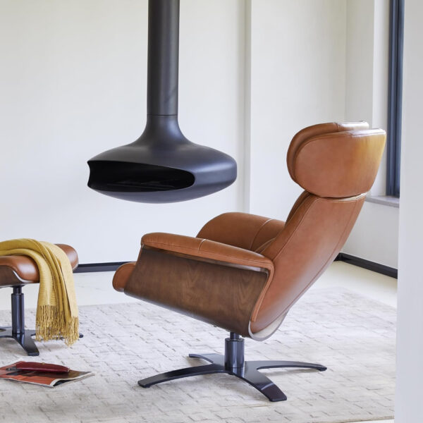 CHITA Genuine Leather Reclining Swivel Chair with Adjustable Headrest and Ottoman for Living Room, Teal