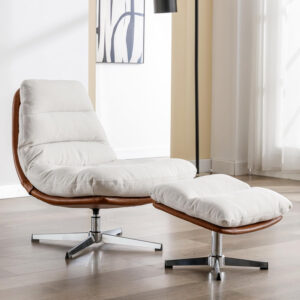 6886f27521e412daec55a1a7c54f38101a1d3682d11fc945c62af.jpg Swivel Accent Chair with Ottoman, Mid Century Modern Faux Leather Lounge Chair with footrest, Comfy Oversized Armchair with 360 Degree Metal Base for Living Room/Bedroom, Brown