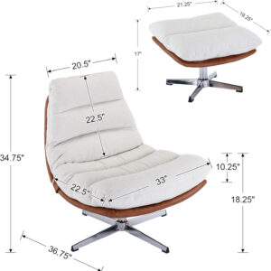6886f276416a35b7e04e4de7226ed7e02ed272415559d88a26b54.jpg Swivel Accent Chair with Ottoman, Mid Century Modern Faux Leather Lounge Chair with footrest, Comfy Oversized Armchair with 360 Degree Metal Base for Living Room/Bedroom, Brown