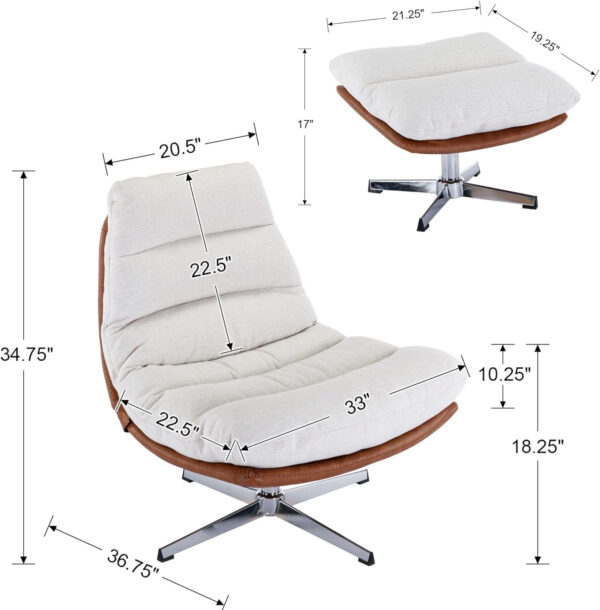 6886f276416a35b7e04e4de7226ed7e02ed272415559d88a26b54.jpg Swivel Accent Chair with Ottoman, Mid Century Modern Faux Leather Lounge Chair with footrest, Comfy Oversized Armchair with 360 Degree Metal Base for Living Room/Bedroom, Brown