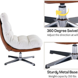 6886f27a382f67a45e3e9096882cfceaf1d7a79b131d68fce7d65.jpg Swivel Accent Chair with Ottoman, Mid Century Modern Faux Leather Lounge Chair with footrest, Comfy Oversized Armchair with 360 Degree Metal Base for Living Room/Bedroom, Brown
