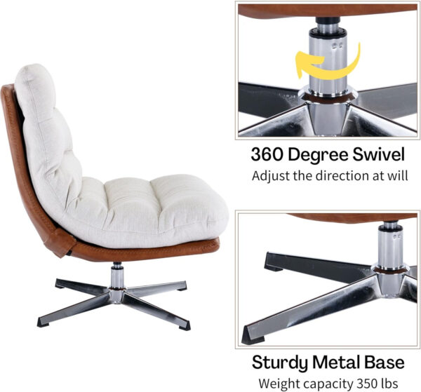6886f27a382f67a45e3e9096882cfceaf1d7a79b131d68fce7d65.jpg Swivel Accent Chair with Ottoman, Mid Century Modern Faux Leather Lounge Chair with footrest, Comfy Oversized Armchair with 360 Degree Metal Base for Living Room/Bedroom, Brown
