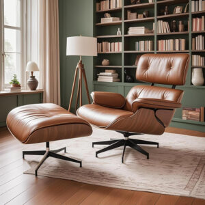 Lounge Chair with Ottoman, Mid Century Modern Office Chair, Leather Chaise Lounge Chair Indoor, Heavy Duty Base Support for Living Room Study Lounge Office (Walnut Brown, Tall)