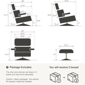 Lounge Chair with Ottoman, Mid Century Modern Office Chair, Leather Chaise Lounge Chair Indoor, Heavy Duty Base Support for Living Room Study Lounge Office (Walnut Brown, Tall)