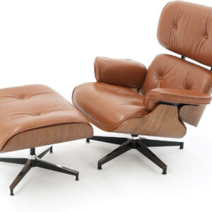 Lounge Chair with Ottoman, Mid Century Modern Office Chair, Leather Chaise Lounge Chair Indoor, Heavy Duty Base Support for Living Room Study Lounge Office (Walnut Brown, Tall)